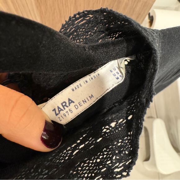 Zara Women Black Bohemian Blouse Lace Detail - L - Picture 5 of 7